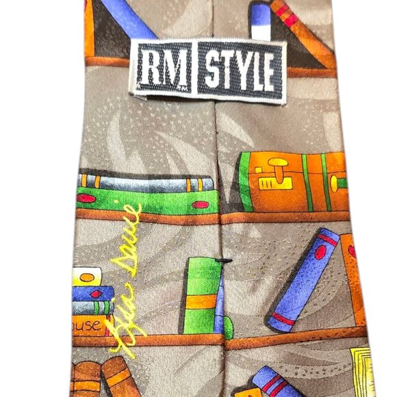RM Ralph Martin Style Book Lover Library Men's Neck Tie 100% Silk - Picture 5 of 7